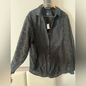 GAP Black Lace Long Sleeve Blouse